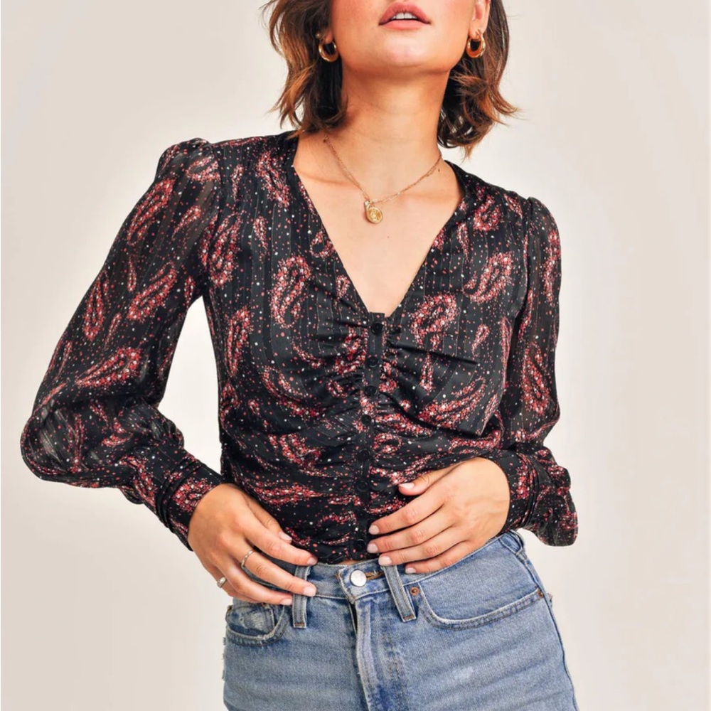 Black and Red Ruched  Blouse